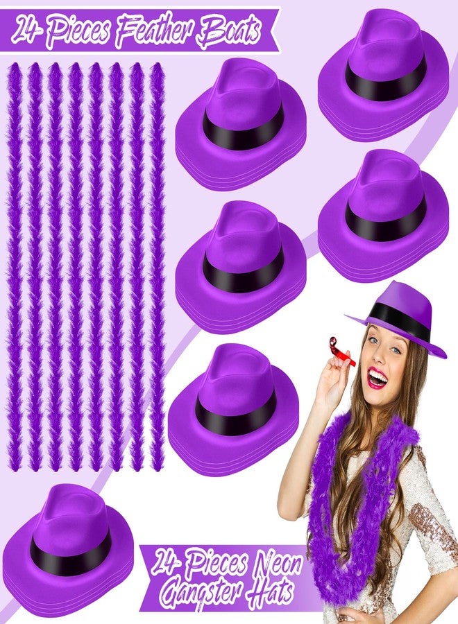 جاجيلي JaGely 24 قبعة عصابات أرجوانية من 24 قطعة من ريش البواء للنساء لحفلات الهالوين المضيئة Hora Loca في الثمانينيات (أرجواني، بلاستيك) - Image 3