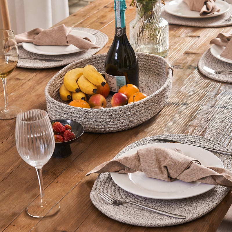 ART pinecone Placemats Set of 6 Oval â€“ Woven Boho Farmhouse Table Mats for Dining Table for 6, Kitchen Decor, Washable and Handmade Rustic Table Accessories (16 * 12, Taupe Mix) - Image 2
