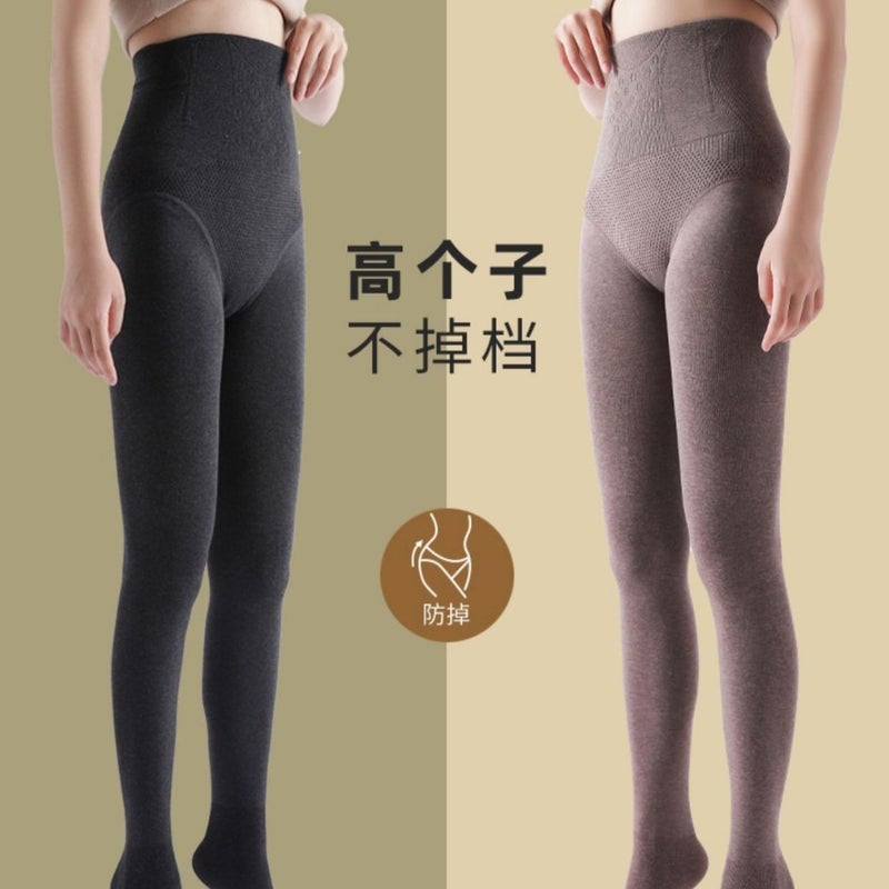 High-Waisted Pantyhose For Women, Fleece-Lined Leggings, Footless Compression Slimming Socks, Thickened Warm Leggings, Bare-Leg Effect - Image 1