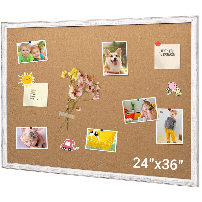 Board2by Cork Board Bulletin Board 24 x 36 White Wood Framed 2x3 Corkboard Office Board for Wall Decorative Large Wall Mounted Notice Pin Board with 16 Push Pins for School Home Office