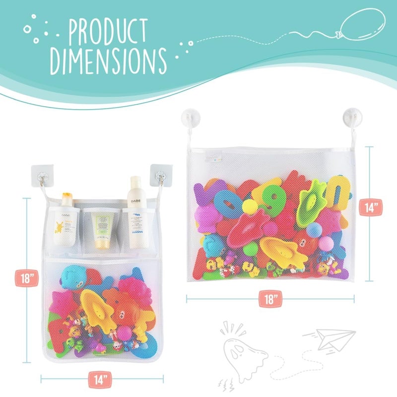 Comfylife 2 x Mesh Bath Toy Organizer + 6 Ultra Strong Hooks + 36 Bath Letters & Numbers - Eco-Safe, Fun, Educational Foam Letters and Perfect Toy Storage Net for Baby Bath Toys & More - Image 2
