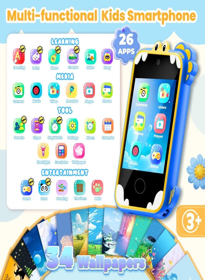 windpaint Kids Phone for Boys Gifts, Kids Camera Toy Smart Phone Birthday Gifts for Boys Toys Toddler Ages3, 5, 7, 8, 10 Year Old, Learning Toys with 2.8" Touchscreen, Music, Camera, Video, Game(Blue) - Image 2