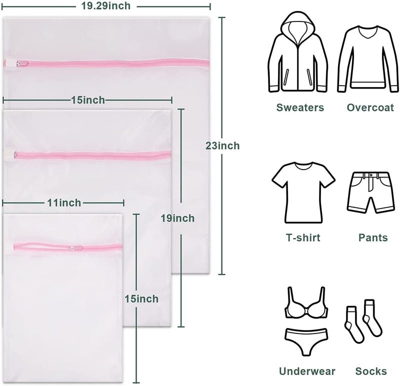 ATCAN Atcan Laundry Bag with Zip for Washing Machine Mesh Bags for Clothes with 3 Size Lingerie Washer Protector Simple White  - Image 2