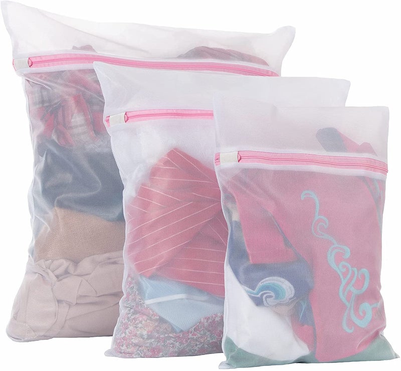 ATCAN Atcan Laundry Bag with Zip for Washing Machine Mesh Bags for Clothes with 3 Size Lingerie Washer Protector Simple White  - Image 1