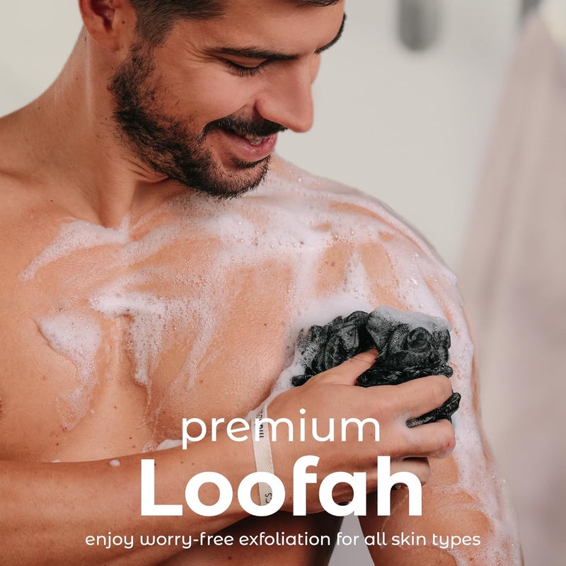 MainBasics Bath Shower Loofah Sponge Pouf Body Scrubber Exfoliator Body Wash Sponge (Set of 3, Black Ice) - Image 2