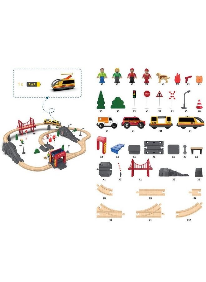 72Pcs Wooden Train Tracks & Trains, Gift Packed Toy Railway Kits For Kids, Toddler Boys And Girls 3,4,5 Years Old And Up Premium Wood Construction Toysfits Thomas, Brio, Ikea, Melissa  - Image 5