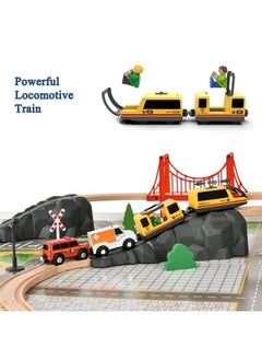 Generic 72Pcs Wooden Train Tracks & Trains, Gift Packed Toy Railway Kits For Kids, Toddler Boys And Girls 3,4,5 Years Old And Up Premium Wood Construction Toysfits Thomas, Brio, Ikea, Melissa  - Image 3