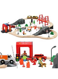 Generic 72Pcs Wooden Train Tracks & Trains, Gift Packed Toy Railway Kits For Kids, Toddler Boys And Girls 3,4,5 Years Old And Up Premium Wood Construction Toysfits Thomas, Brio, Ikea, Melissa  - Image 2