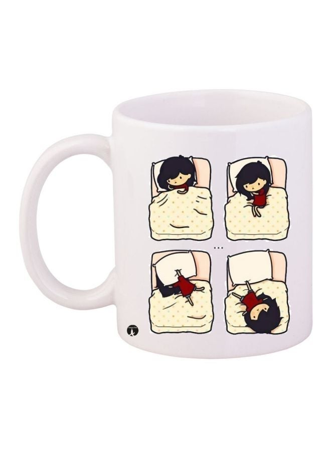 RYN Sleeping Girl Printed Coffee Mug White/Yellow/Beige 11ounce