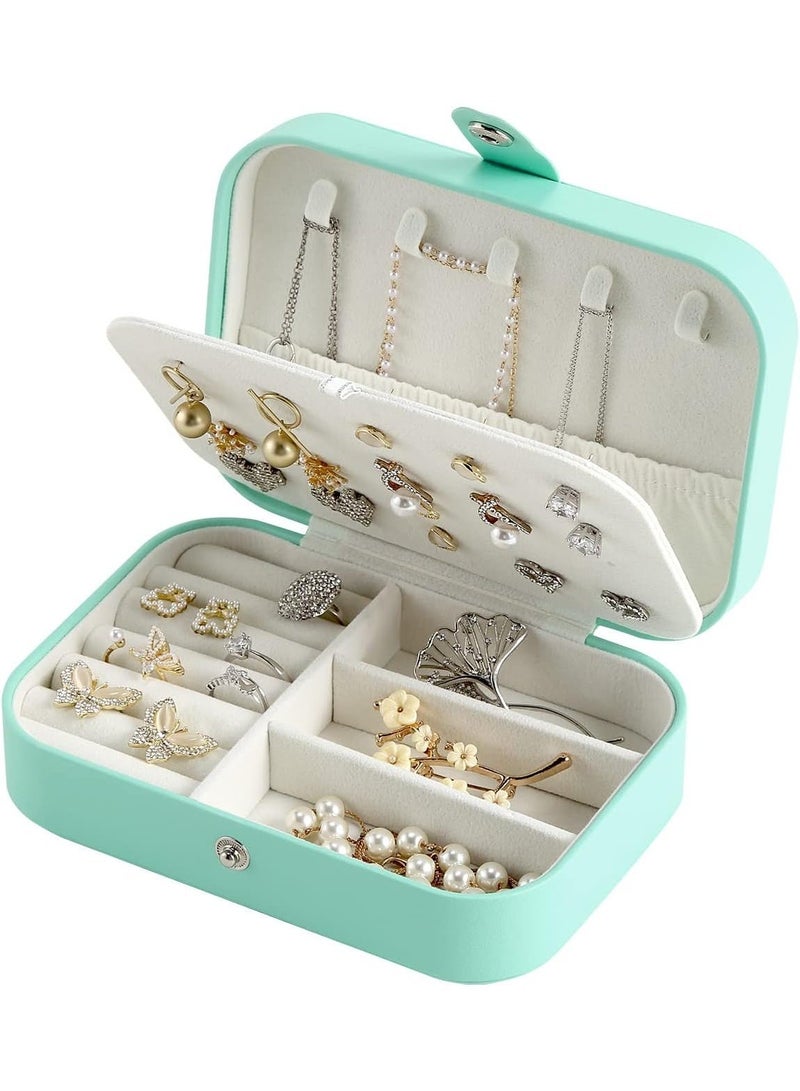 Travel Jewelry Box – Small Leather Jewelry Organizer for Women and Girls – 3-Tier Holder with Hooks – Portable Storage Case for Earrings, Rings, and Bracelets (High Quality) (Light Blue) - Image 2