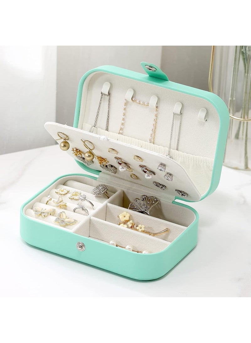 Travel Jewelry Box – Small Leather Jewelry Organizer for Women and Girls – 3-Tier Holder with Hooks – Portable Storage Case for Earrings, Rings, and Bracelets (High Quality) (Light Blue) - Image 1