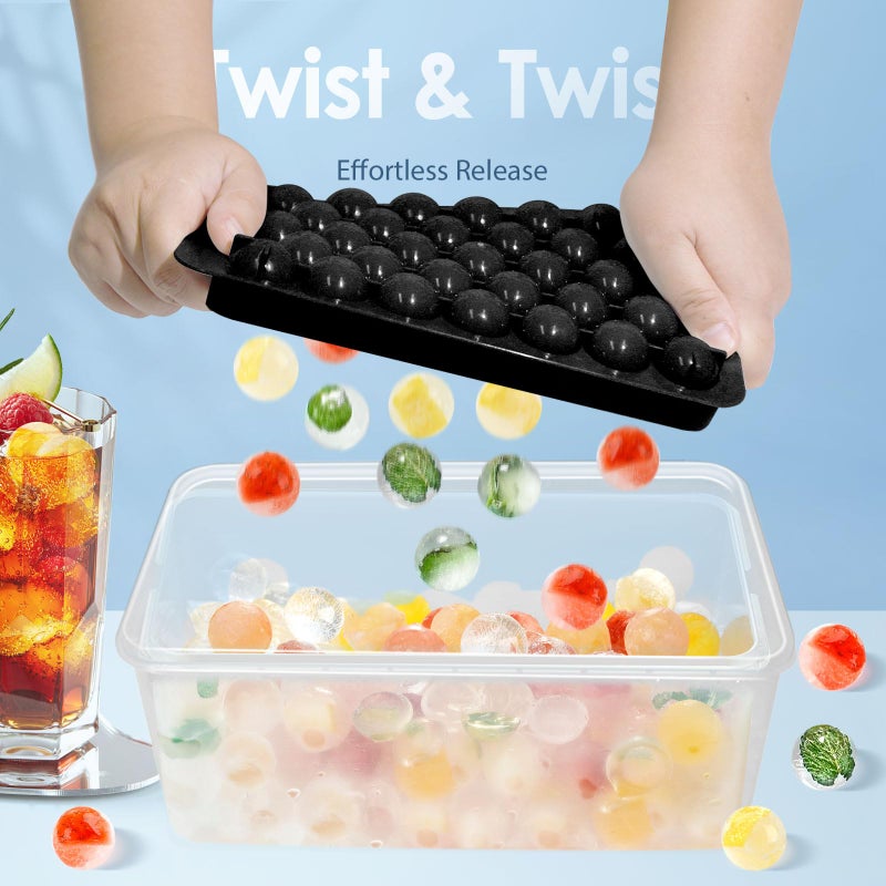 WIBIMEN Ice Cube Tray with Lid and Bin - Round Ice Trays for Freezer with Lid - Ice Cube Trays for Freezer with Ice Container (1"-2PACK Black) - Image 2