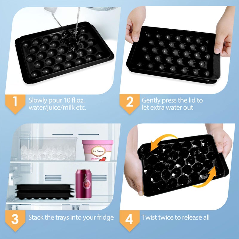 WIBIMEN Ice Cube Tray with Lid and Bin - Round Ice Trays for Freezer with Lid - Ice Cube Trays for Freezer with Ice Container (1"-2PACK Black) - Image 4