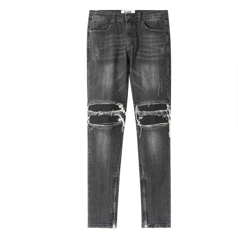 Hipster American Street-Style Distressed Jeans for Men Black