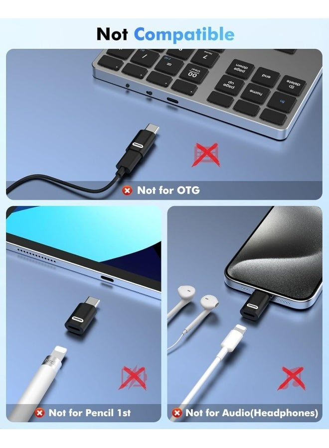 محول من لايتنينج أنثى إلى يو إس بي سي ذكر، قطعتان من محول يو إس بي سي إلى لايتنينج لأجهزة آيفون 15/16 برو/16 برو ماكس/بلس، جالاكسي إس 24، آيباد برو/إير، للشحن السريع/نقل البيانات، غير مخصص للصوت/OTG، أسود PD - Image 2