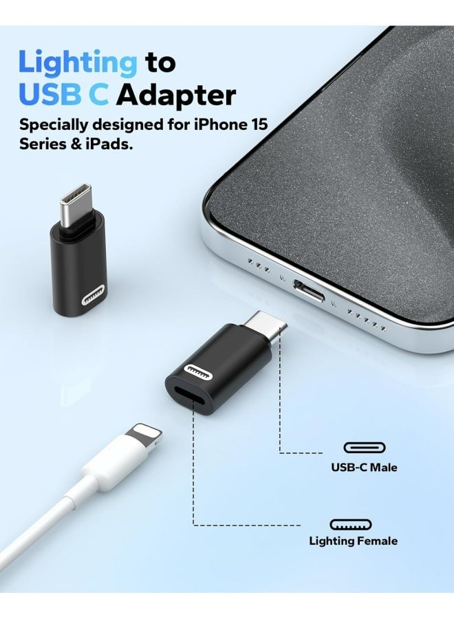 محول من لايتنينج أنثى إلى يو إس بي سي ذكر، قطعتان من محول يو إس بي سي إلى لايتنينج لأجهزة آيفون 15/16 برو/16 برو ماكس/بلس، جالاكسي إس 24، آيباد برو/إير، للشحن السريع/نقل البيانات، غير مخصص للصوت/OTG، أسود PD - Image 3