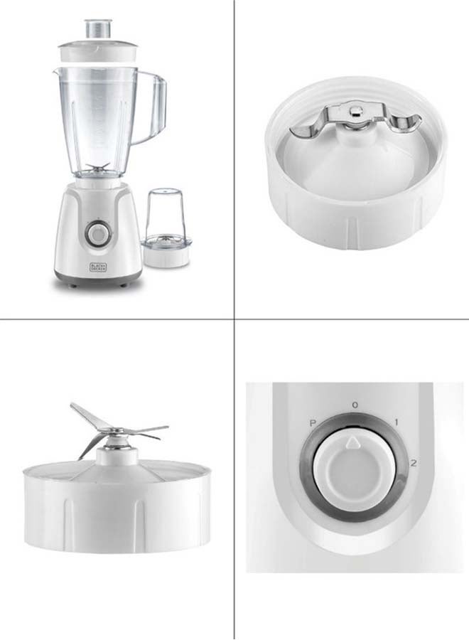 BLACK+DECKER Blender with Grinder Mill, 1.5L Jar, Durable Stainless Steel Blades, 2-Speed + Pulse Function, Built-in Thermostat for Safety, Compact Design, Easy to Clean, 1.5 L 400 W BX4030-B5 White/Clear - Image 2