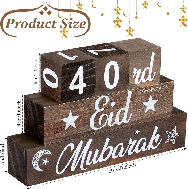 Chunful 5 Pieces Ramadan Calendar Block Set Ramadan Advent Countdown Eid Calendar Countdown Calendar Ramadan Table Decor Ramadan Wood Sign Ramadan Mubarak Wooden Ornament Block (Light Brown) - Image 2