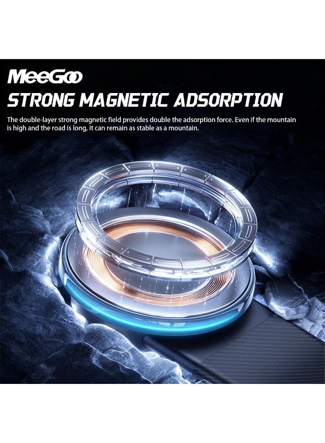Meegoo حامل هاتف السيارة المغناطيسي من MeeGoo، تثبيت على لوحة القيادة مع شحن لاسلكي وإضاءة - Image 3