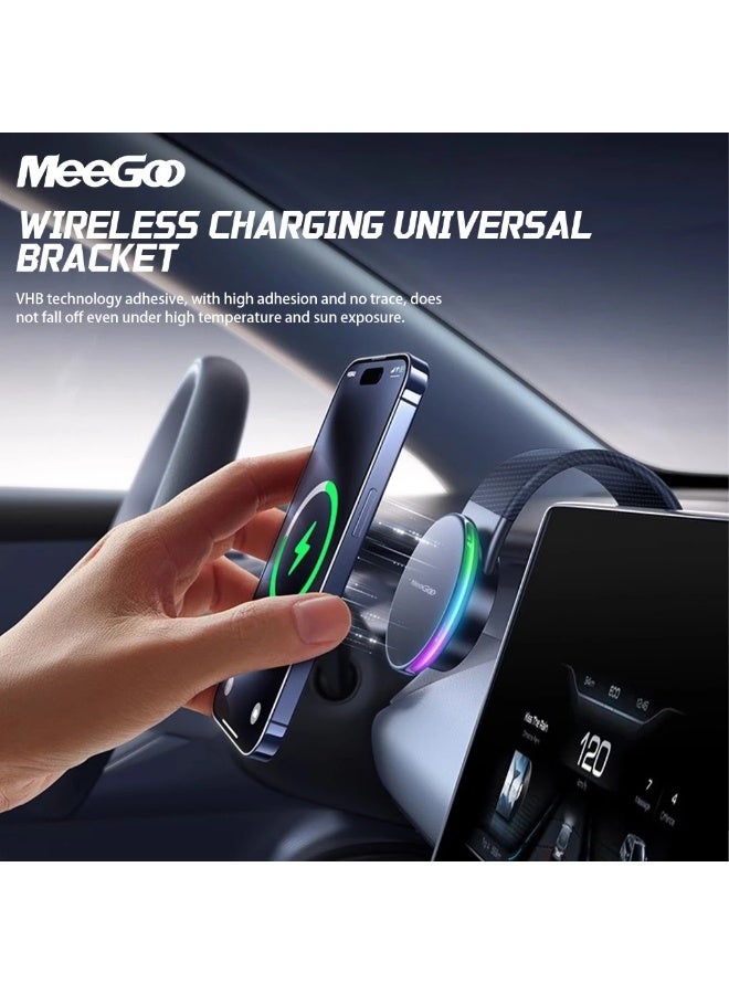 Meegoo حامل هاتف السيارة المغناطيسي من MeeGoo، تثبيت على لوحة القيادة مع شحن لاسلكي وإضاءة - Image 2