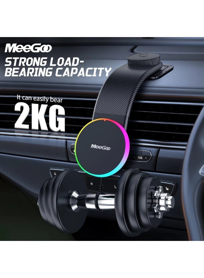 Meegoo حامل هاتف السيارة المغناطيسي من MeeGoo، تثبيت على لوحة القيادة مع شحن لاسلكي وإضاءة - Image 4