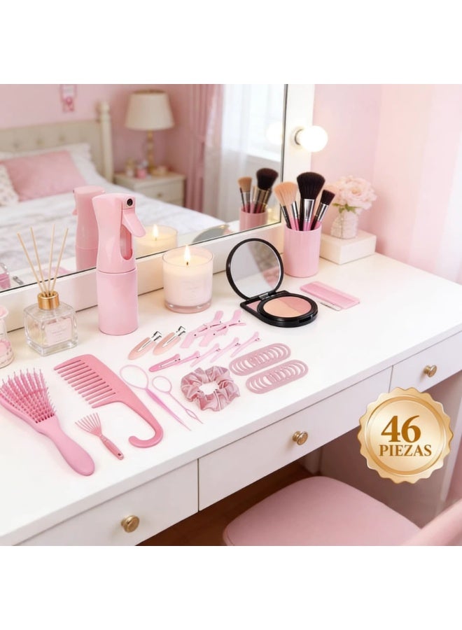 NIBEMINENT Hair Brush Set, 46 pcs Detangler Brush with Hair Spray Bottle, Scalp Massager for Wet Dry Curly Hair, Bristle Hair Brush Hair Comb for Women Girl - Image 2