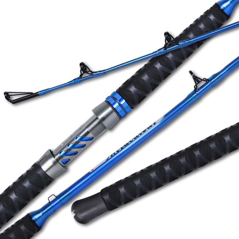 Fiblink Catfish Fishing Rod 1 Piece/2 Piece Catfishing Fishing Pole Portable Travel Heavy Cat Catfish Casting Rod (6'/6'6"/7'/8'/9') (8' - 2Pcs - Blue) - Image 1