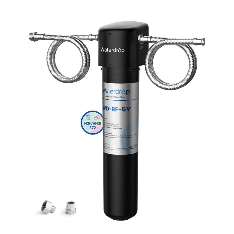 Waterdrop نظام فلترة المياه تحت الحوض Waterdrop UA-5Y ðŸ“ ð˜ðžðšð«ð¬، عمر طويل جداً، يقلل من الرصاص، الكلور، الطعم السيء والرائحة، فلتر مياه للحوض متصل مباشرةً بصنبور المطبخ، تقنية أمريكية. - Image 1