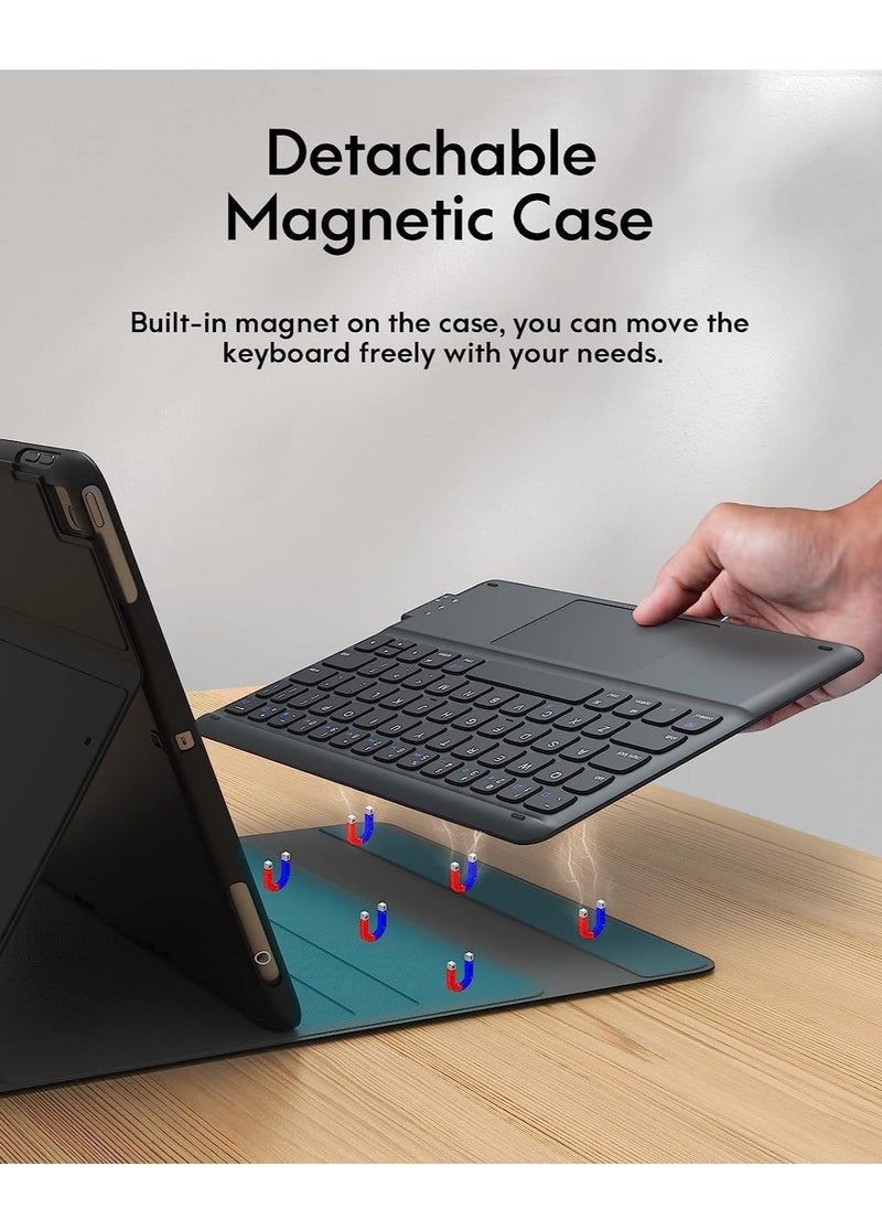 iPad Keyboard 9th Generation, Keyboard for iPad 8th Generation/7th Gen 10.2, Smart Trackpad, Detachable Wireless with Pencil Holder, Flip Stand Keyboard Case for iPad 9th/8th/7th Gen 10.2”