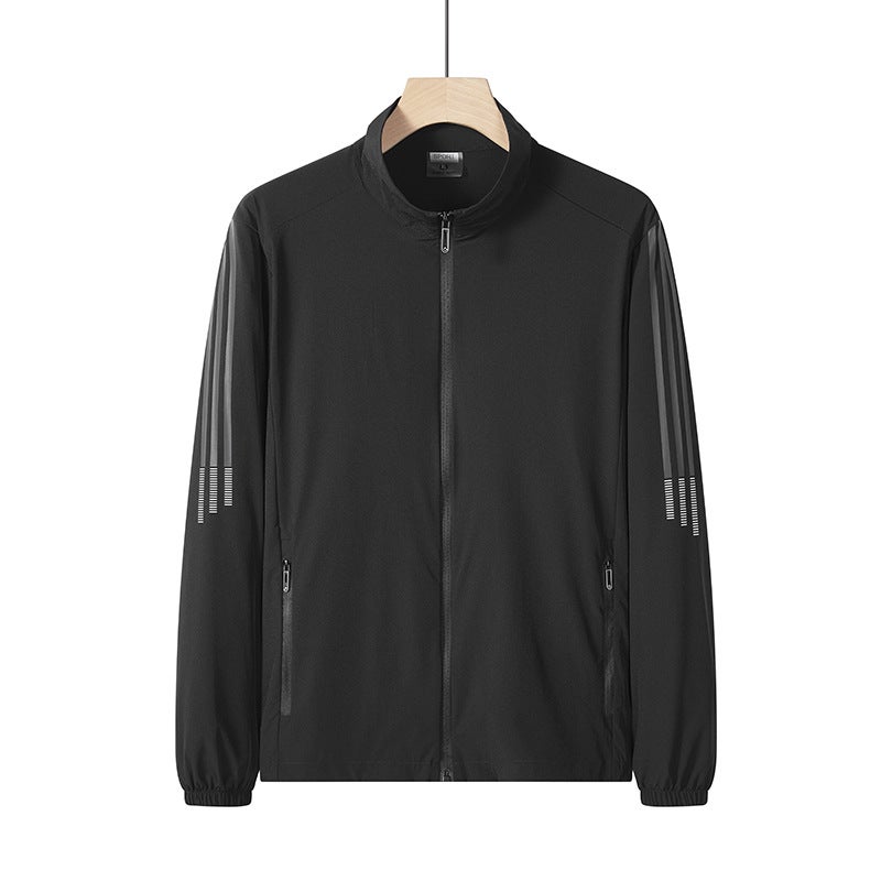 17237 Three Bar Ice Silk Sun Protection Clothing Men'S Collar Thin Breathable Sports Outdoor Coat Skin Clothing - Image 1