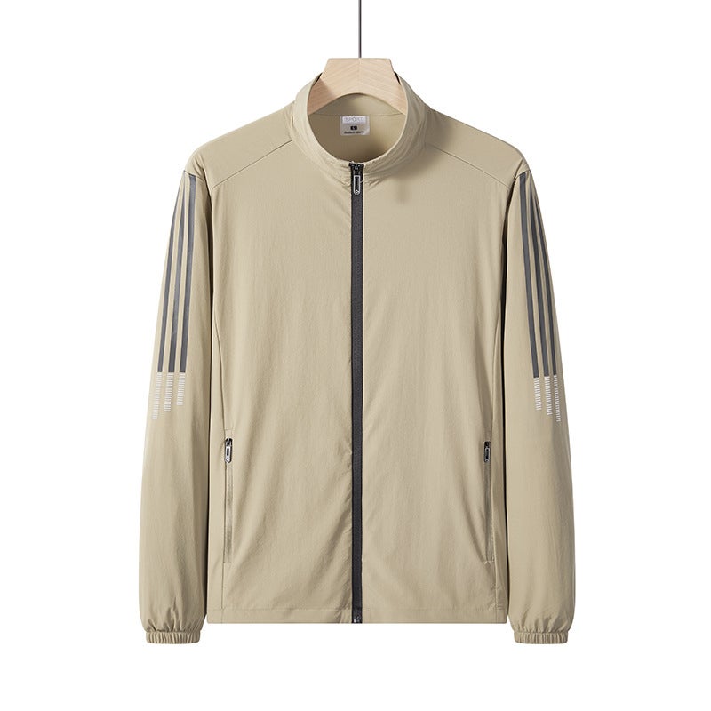 17237 Three Bar Ice Silk Sun Protection Clothing Men'S Collar Thin Breathable Sports Outdoor Coat Skin Clothing - Image 5