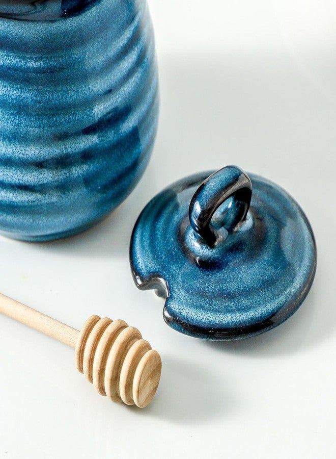 Tikooere Ceramic 12 Ounce Honey Jar and Dipper Set,Porcelain Honey Pot with Lid and Wooden Dipper,Cute Honey Containers for Party,Holiday,Halloween Favors,Farmhouse Kitchen Decor,Dishwasher Safe,Blue - Image 5