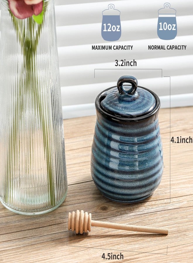 Tikooere Ceramic 12 Ounce Honey Jar and Dipper Set,Porcelain Honey Pot with Lid and Wooden Dipper,Cute Honey Containers for Party,Holiday,Halloween Favors,Farmhouse Kitchen Decor,Dishwasher Safe,Blue - Image 2
