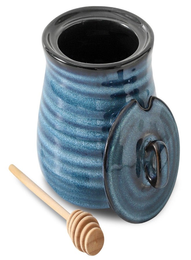 Tikooere Ceramic 12 Ounce Honey Jar and Dipper Set,Porcelain Honey Pot with Lid and Wooden Dipper,Cute Honey Containers for Party,Holiday,Halloween Favors,Farmhouse Kitchen Decor,Dishwasher Safe,Blue - Image 1