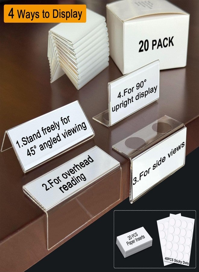 ChanQnTon 20 Pack Acrylic L-Shape Shelf Labels with Paper Inserts and Double-Sided Adhesive Dots for Bookcase, School, Home, Office, Store - Image 2