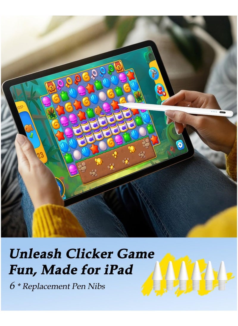 ماركة غير محددة قلم ستايلس لأجهزة iPad (2025-2018) – دعم رفض راحة اليد، دقة عالية، تثبيت مغناطيسي، شحن Type-C، متوافق مع iPad Pro، Air، Mini، وأجهزة iPad الجيل 6-10 (C-أبيض)  - Image 3