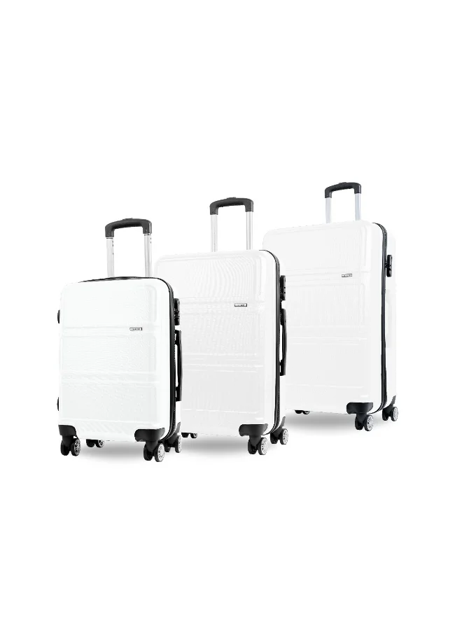 ريفلكشين طقم حقائب سفر عاكسة من بلاستيك  مكون من  قطع، خفيفة الوزن وعجلات صامتة  درجة، حقائب ترولي صلبة من بلاستيك ، حقائب سفر بعجلات دوارة طقم من  قطع، أبيض