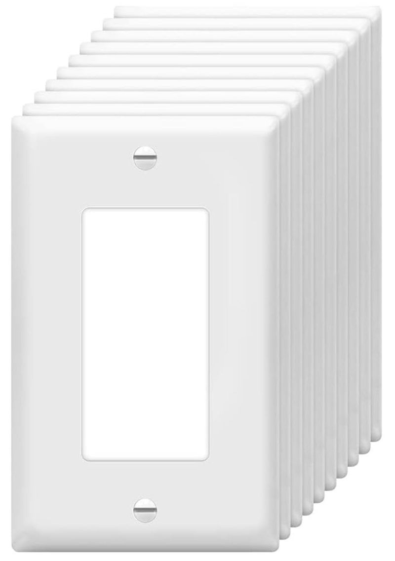 Decorator Wall Plates 1Gang Switch Outlet Electrical Cover Plate Unbreakable Thermoplastic Faceplate for Light Receptacle Outlet Switch White 10 Pack