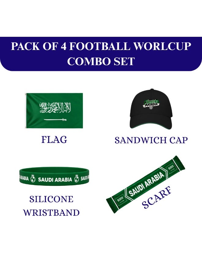 PRINTSHOP4ME Saudi Arabia Football Sports Combo Pack | Set of 4 | Flag, Scarf, Cap and Silicone Wristband | Unisex Sports Match Outdoor Wear for Men Women - Image 2