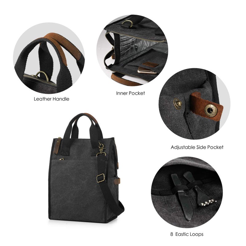 SMRITI حقيبة غداء عازلة من سمريتي للنساء/الرجال - حقيبة غداء قابلة لإعادة الاستخدام بسعة 9.6 لتر مقاومة للتسرب للعمل والنزهات والشاطئ - صندوق غداء عصري للبالغين مع حزام كتف (رمادي داكن) - Image 4