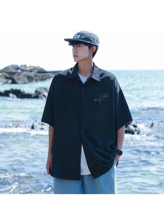 Clor Casual Short-sleeve Shirt For Men, Summer Trendy Printed Top, Lightweight Loose Cardigan Jacket, Cs01 Black L - Image 3