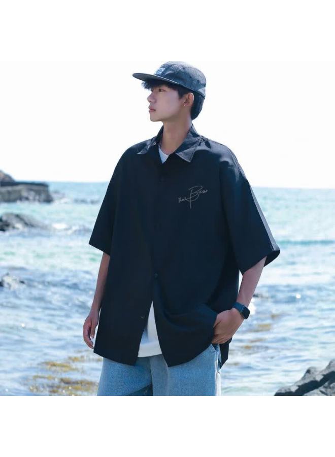 Clor Casual Short-sleeve Shirt For Men, Summer Trendy Printed Top, Lightweight Loose Cardigan Jacket, Cs01 Black L - Image 4