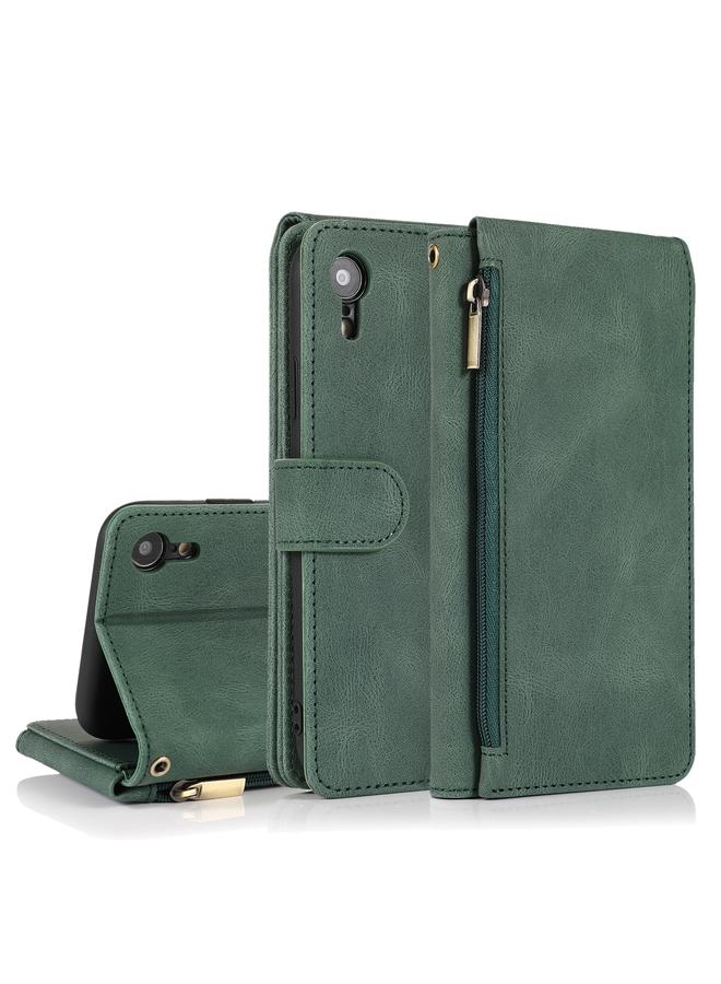 إيروريكس جراب لهاتف iPhone XR بملمس جلدي وسحاب وملمس كريزي هورس مع حامل وفتحات للبطاقات ومحفظة وحبل تثبيت - Image 1