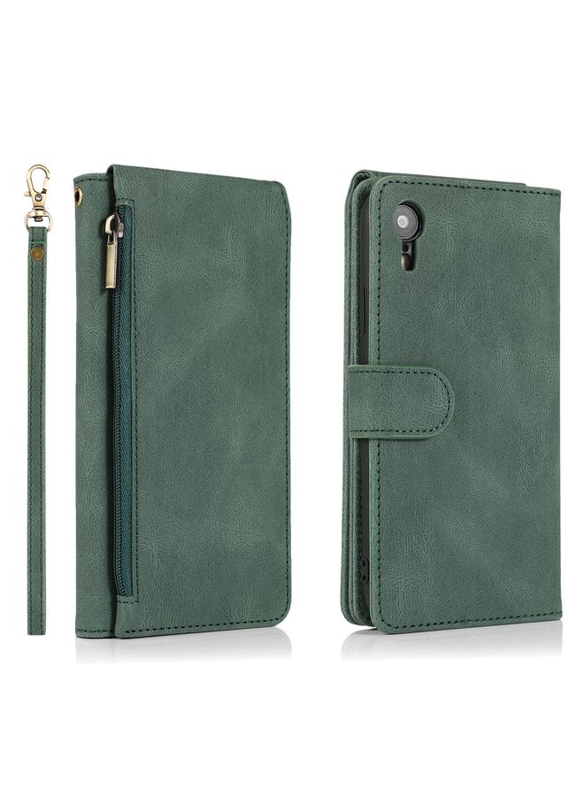 إيروريكس جراب لهاتف iPhone XR بملمس جلدي وسحاب وملمس كريزي هورس مع حامل وفتحات للبطاقات ومحفظة وحبل تثبيت - Image 2