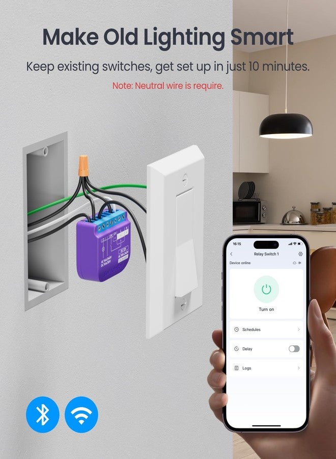 سويتش بوت مفتاح التتابع الذكي SwitchBot 1، وحدة تتابع ذكية مع محور مدمج، مفتاح Wi-Fi وBluetooth متوافق مع Alexa/Apple Homekit/Google Home/Matter Hub، 2.4 جيجاهرتز، أتمتة المنزل - Image 3