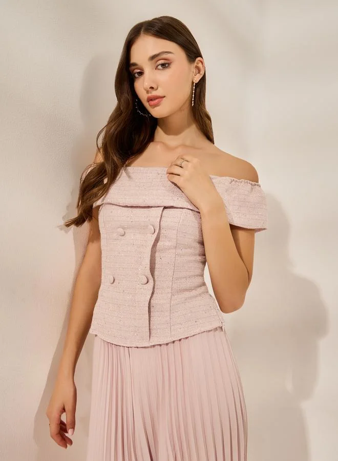 Styli Light Pink Off-Shoulder Top