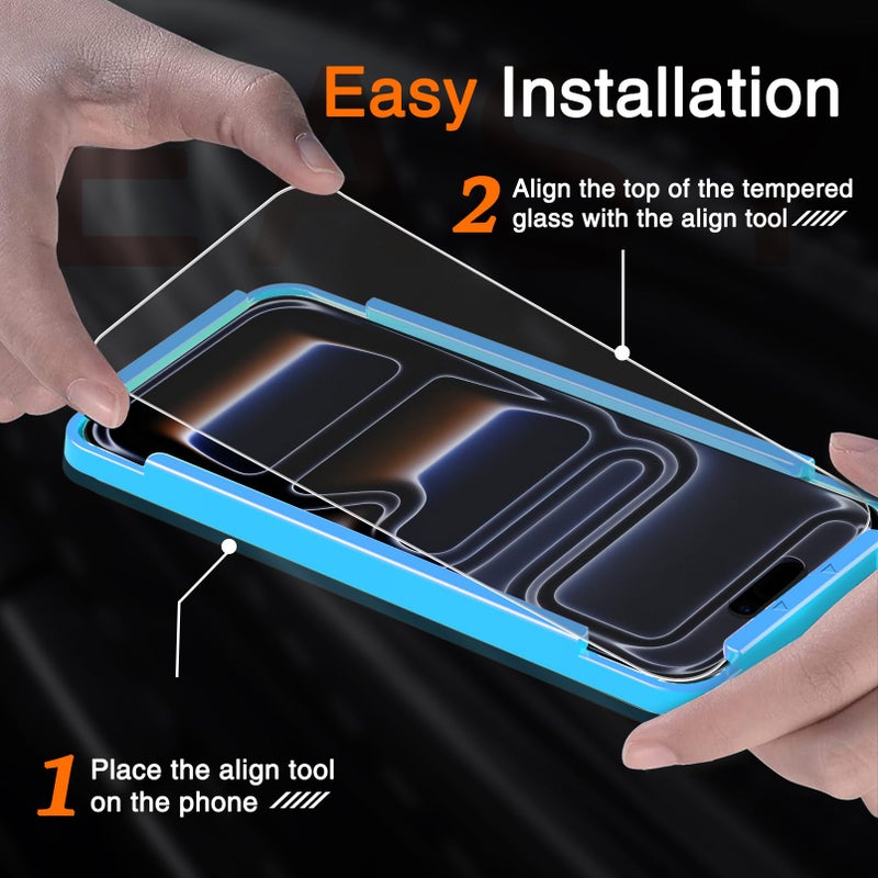 Milomdoi 3 Pack Matte Screen Protector for iPhone 17 Pro [Phone Case Friendly] Tempered Glass Accessories Film, Shatterproof No Bubble, Easy Installation with Mounting Frame for Apple - Image 3