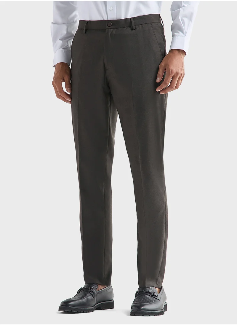 فاف Textured Slim Fit Flexi Waist Trousers