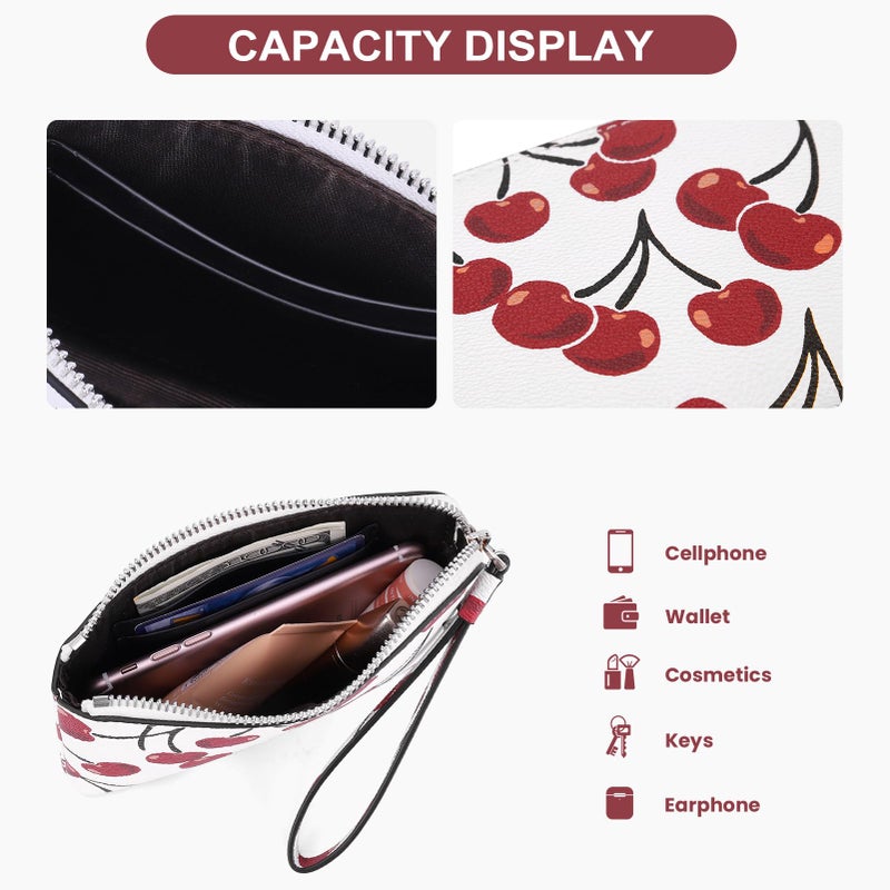 CATSEA Small Wristlet Purse Cherry Wristlet Wallet For Women Trendy Pu Leather Clutch Designer Evening Purse - Image 5
