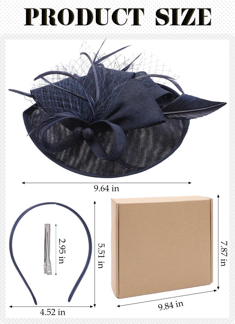 Zinniday Tea Party Hat for Women - Derby Fascinator with Detachable Headband (9.64â€œx7.87â€ / Head Circumference 21.5â€œ-23.5â€) - Lightweight Feather & Polyester Navy Blue - Image 2